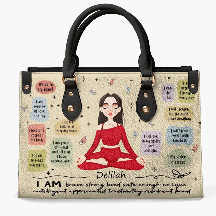 Personalized Custom Leather Bag - Gift For Yoga Lover - My Affirmations Bag
