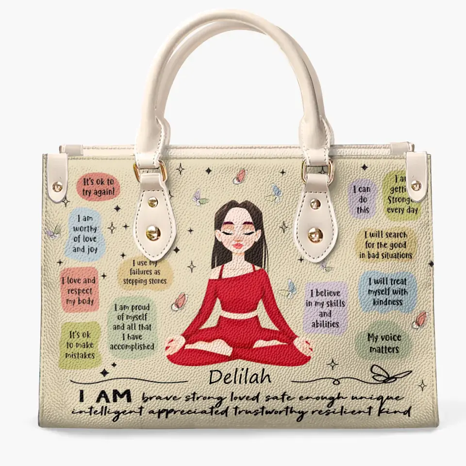 Personalized Custom Leather Bag - Gift For Yoga Lover - My Affirmations Bag