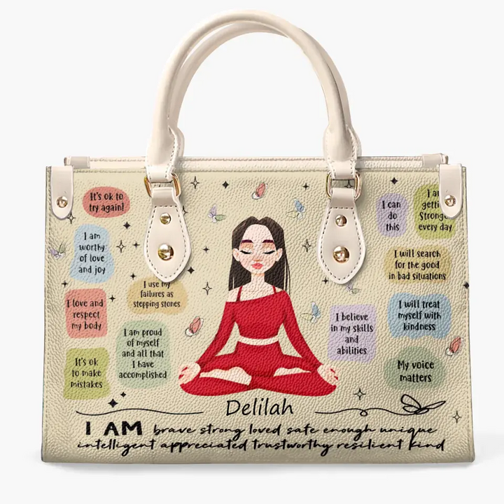 Personalized Custom Leather Bag - Gift For Yoga Lover - My Affirmations Bag