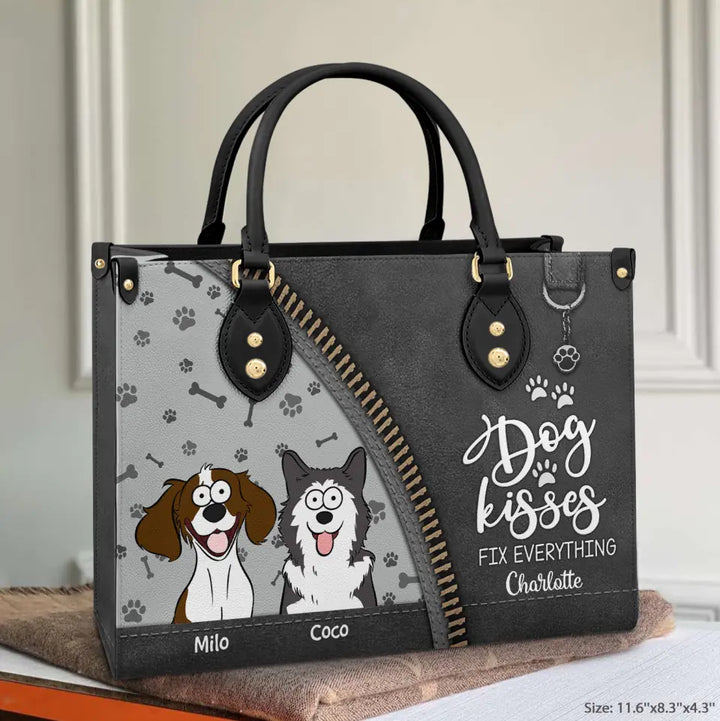 Personalized Custom Leather Bag - Birthday Gift For Dog Lover, Dog Mom, Dog Dad - Dog Kisses Fix Everything