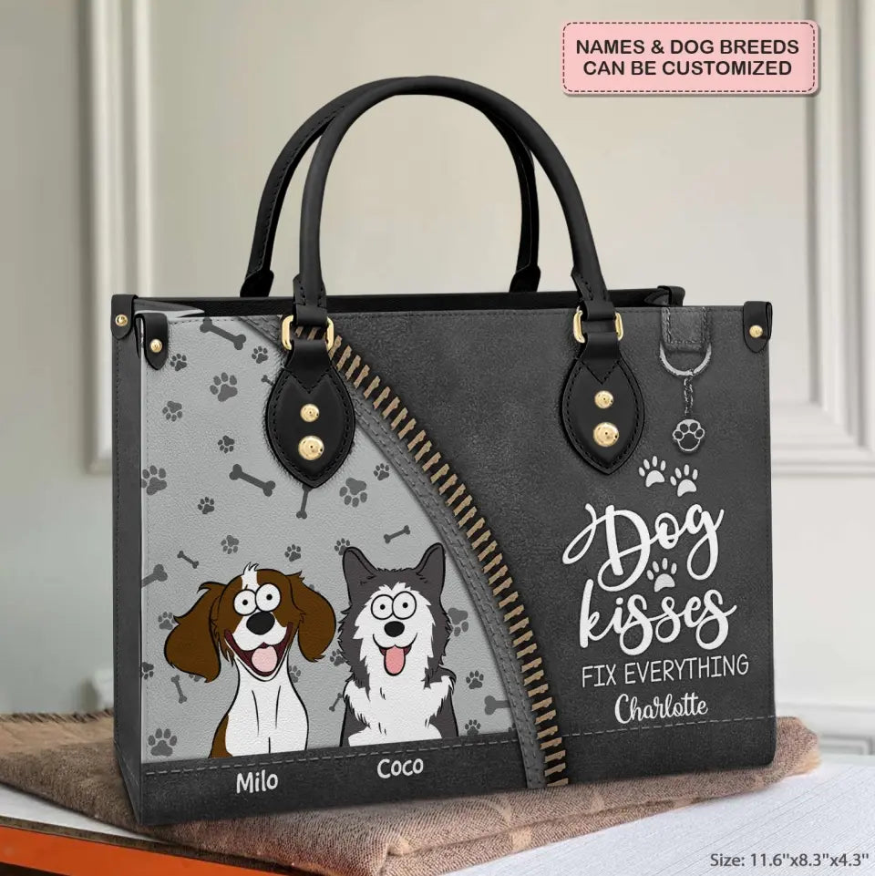 Personalized Custom Leather Bag - Birthday Gift For Dog Lover, Dog Mom, Dog Dad - Dog Kisses Fix Everything