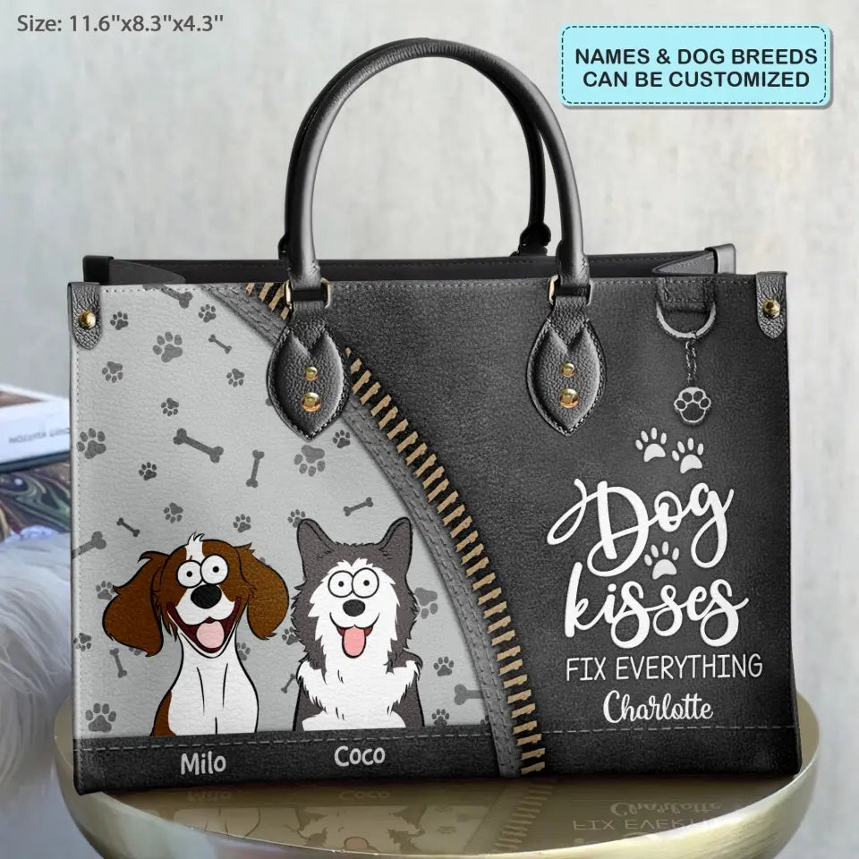 Personalized Custom Leather Bag - Birthday Gift For Dog Lover, Dog Mom, Dog Dad - Dog Kisses Fix Everything