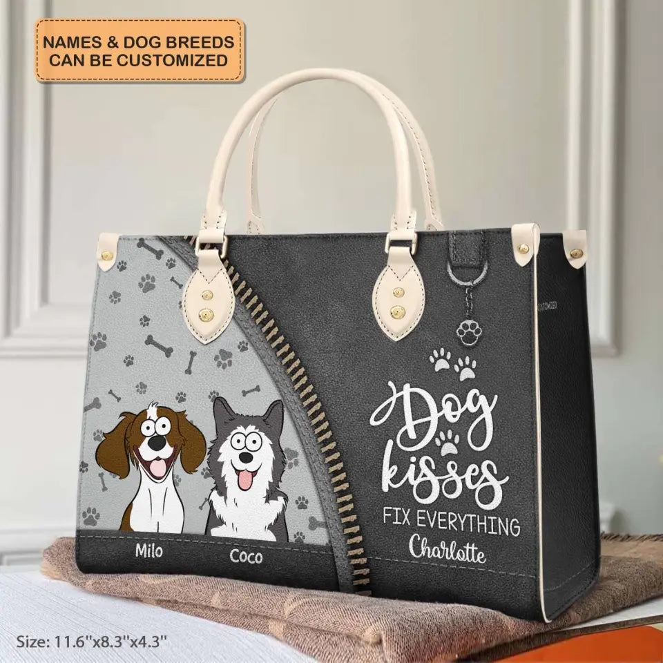 Personalized Custom Leather Bag - Birthday Gift For Dog Lover, Dog Mom, Dog Dad - Dog Kisses Fix Everything