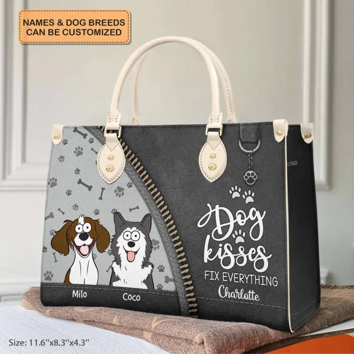 Personalized Custom Leather Bag - Birthday Gift For Dog Lover, Dog Mom, Dog Dad - Dog Kisses Fix Everything