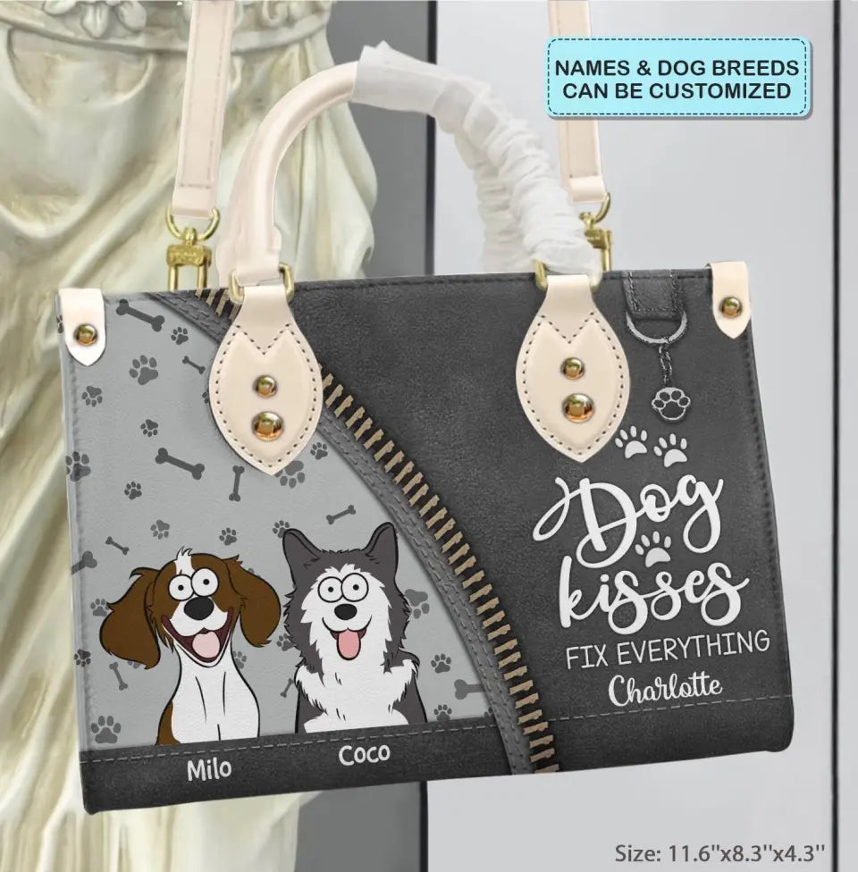 Personalized Custom Leather Bag - Birthday Gift For Dog Lover, Dog Mom, Dog Dad - Dog Kisses Fix Everything