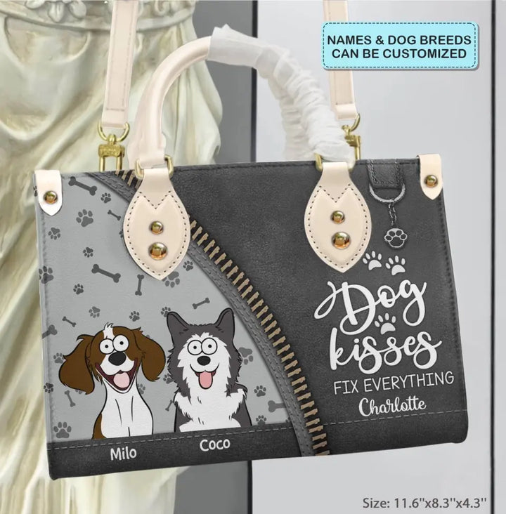 Personalized Custom Leather Bag - Birthday Gift For Dog Lover, Dog Mom, Dog Dad - Dog Kisses Fix Everything