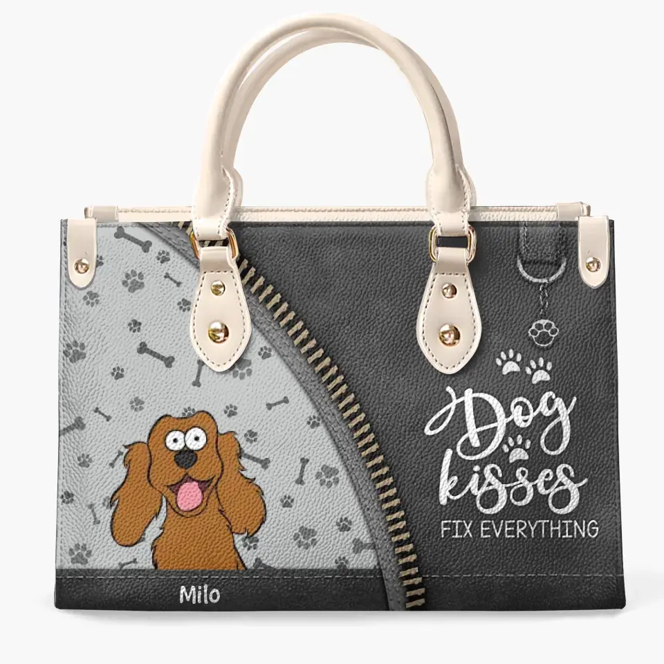 Personalized Custom Leather Bag - Birthday Gift For Dog Lover, Dog Mom, Dog Dad - Dog Kisses Fix Everything