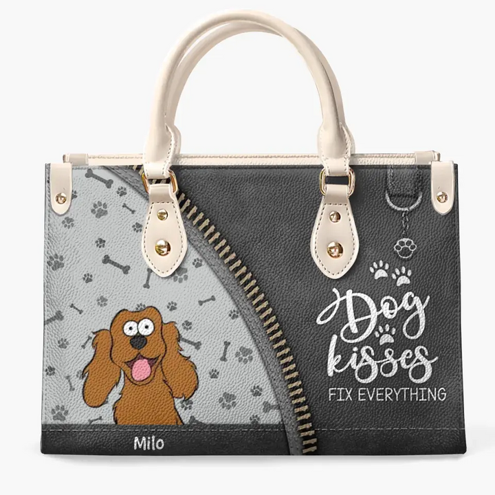 Personalized Custom Leather Bag - Birthday Gift For Dog Lover, Dog Mom, Dog Dad - Dog Kisses Fix Everything