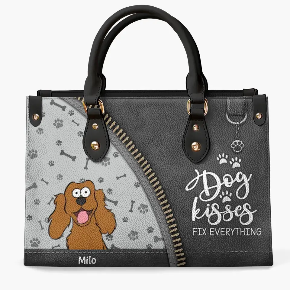 Personalized Custom Leather Bag - Birthday Gift For Dog Lover, Dog Mom, Dog Dad - Dog Kisses Fix Everything
