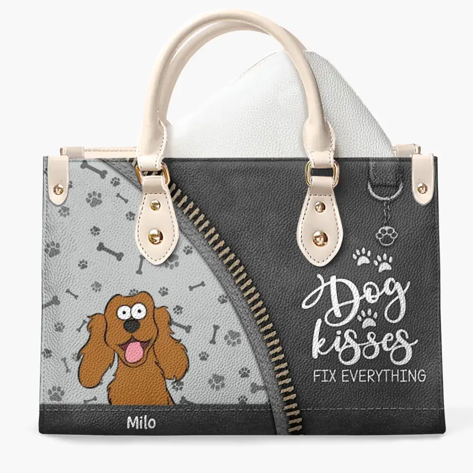 Personalized Custom Leather Bag - Birthday Gift For Dog Lover, Dog Mom, Dog Dad - Dog Kisses Fix Everything