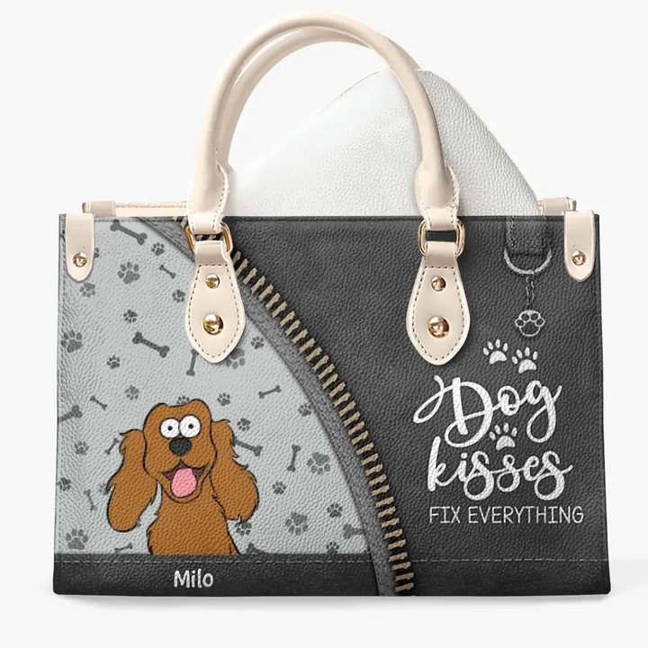 Personalized Custom Leather Bag - Birthday Gift For Dog Lover, Dog Mom, Dog Dad - Dog Kisses Fix Everything