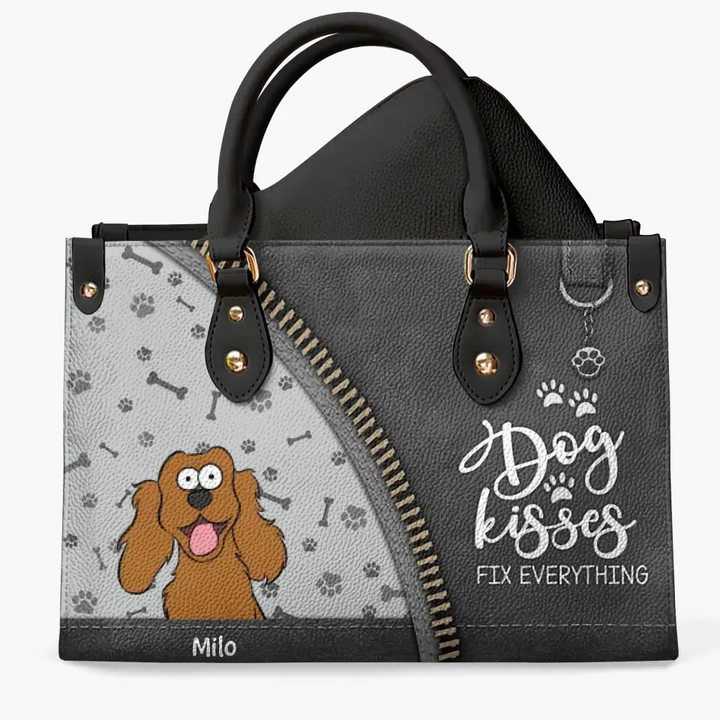 Personalized Custom Leather Bag - Birthday Gift For Dog Lover, Dog Mom, Dog Dad - Dog Kisses Fix Everything