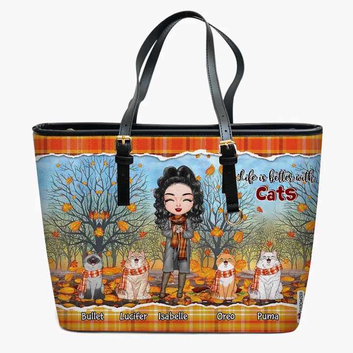Personalized Custom Leather Bucket Bag - Fall Gift For Cat Lover, Cat Mom - Cat Mom Fall