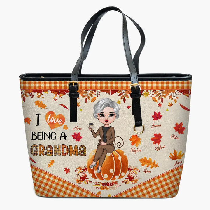 Personalized Custom Leather Bucket Bag - Mother's Day, Fall Gift For Grandma, Mom - I Love Being A Grandma
