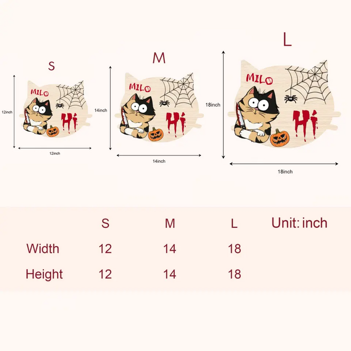 Personalized Custom Door Sign - Halloween Gift For Cat Lovers, Cat Mom, Cat Dad - Hi Halloween Cats