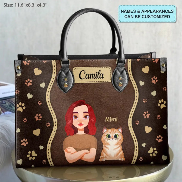 Personalized Custom Leather Bag - Fall Gift For Dog Lover, Dog Mom, Cat Lover, Cat Mom, Pet Lover, Pet Owner - Fur Mom With Love