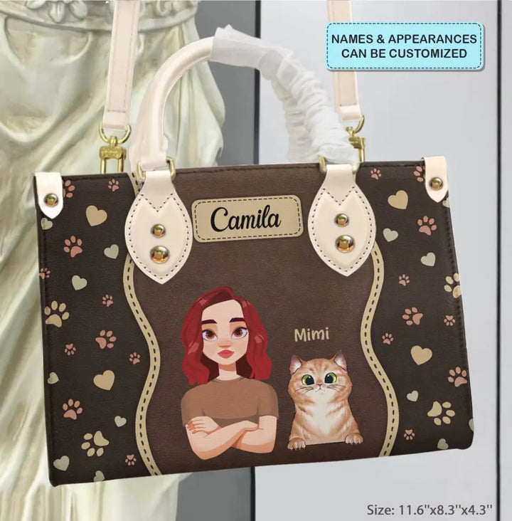 Personalized Custom Leather Bag - Fall Gift For Dog Lover, Dog Mom, Cat Lover, Cat Mom, Pet Lover, Pet Owner - Fur Mom With Love