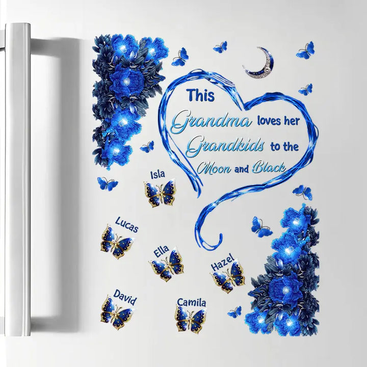 This Grandma Loves Her Grandkids To Moon And Back Blue Butterfly - Personalized Custom Decal -  Gift For Grandma, Mom