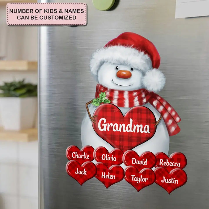 Grandma Snowman With Hearts - Personalized Custom Decal - Christmas Gift For Grandma, Mom