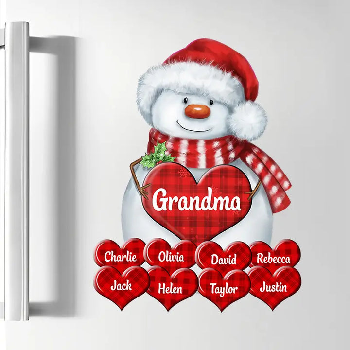 Grandma Snowman With Hearts - Personalized Custom Decal - Christmas Gift For Grandma, Mom
