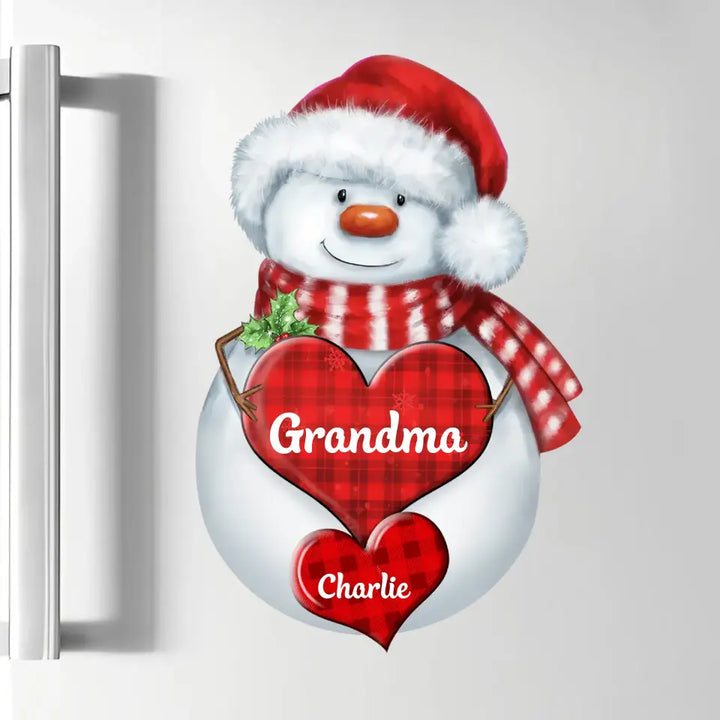 Grandma Snowman With Hearts - Personalized Custom Decal - Christmas Gift For Grandma, Mom