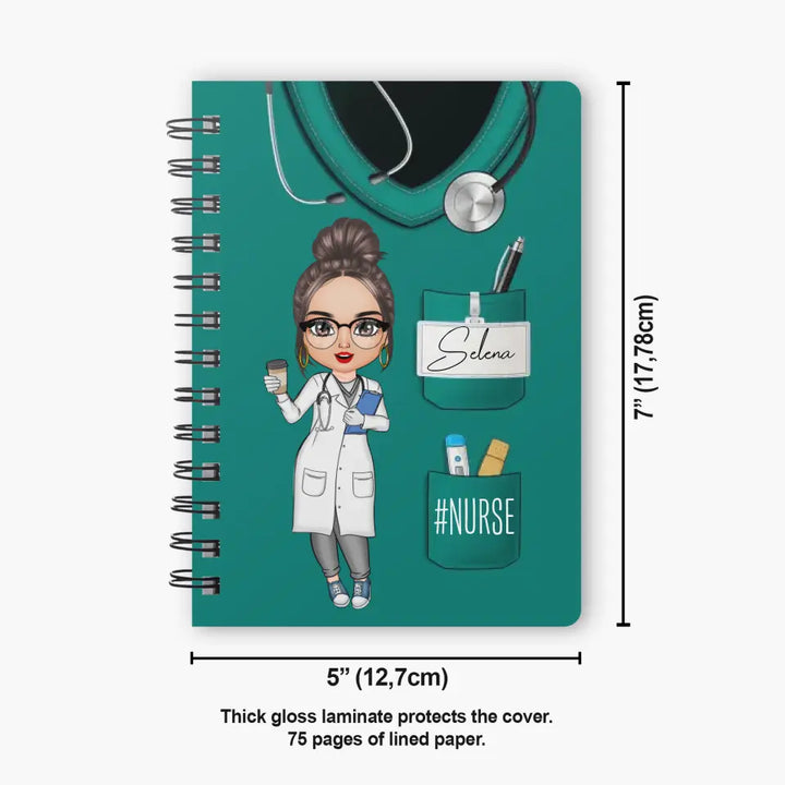 Nurse Life Pretty Doll - Personalized Custom Spiral Journal - Nurse's Day, Appreciation Gift For Nurse