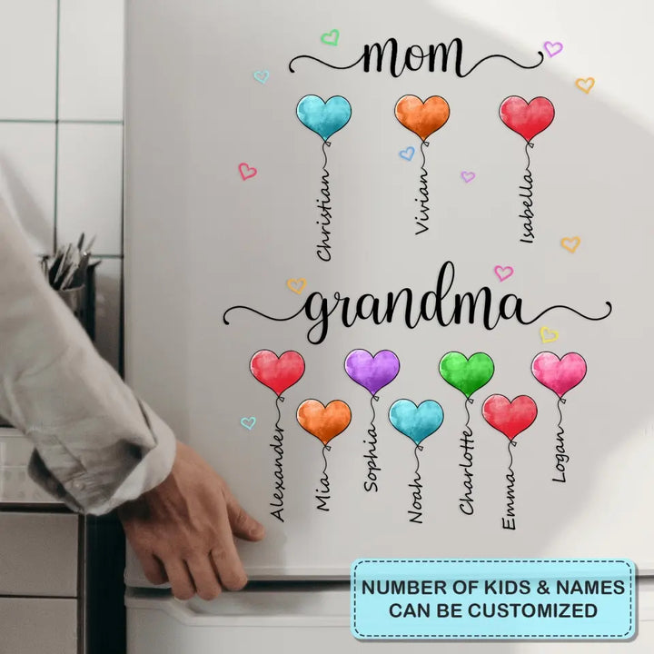 First Mom Now Grandma Balloon Heart - Personalized Custom Decal - Gift For Grandma, Mom