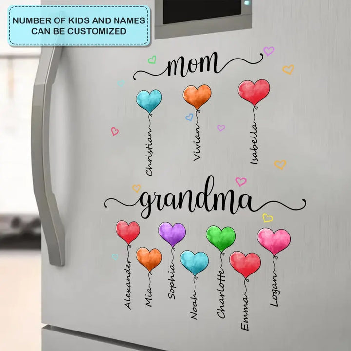 First Mom Now Grandma Balloon Heart - Personalized Custom Decal - Gift For Grandma, Mom
