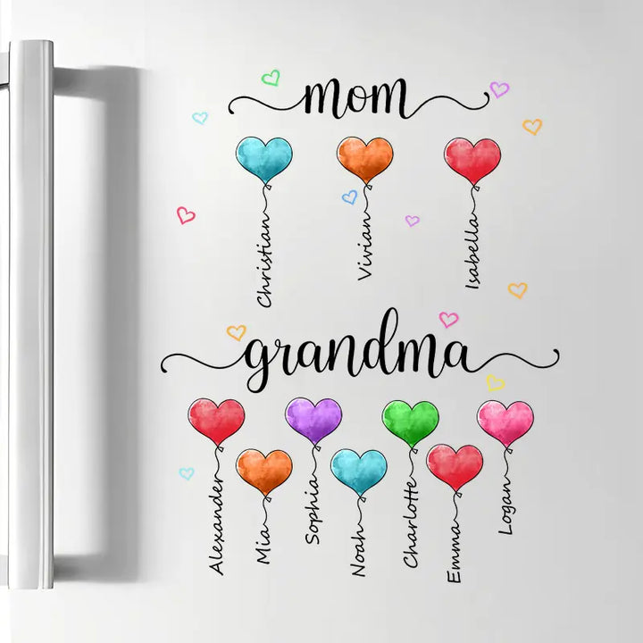 First Mom Now Grandma Balloon Heart - Personalized Custom Decal - Gift For Grandma, Mom