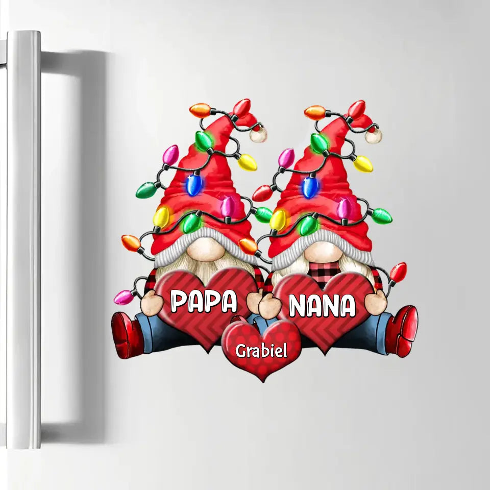 Christmas Light Gnome Couple Papa Nana - 
Personalized Custom Decal - Christmas, Winter Gift For Grandma, Mom, Grandpa, Dad, Family Members