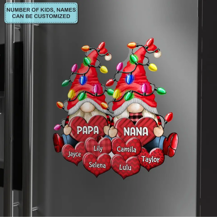 Christmas Light Gnome Couple Papa Nana - 
Personalized Custom Decal - Christmas, Winter Gift For Grandma, Mom, Grandpa, Dad, Family Members
