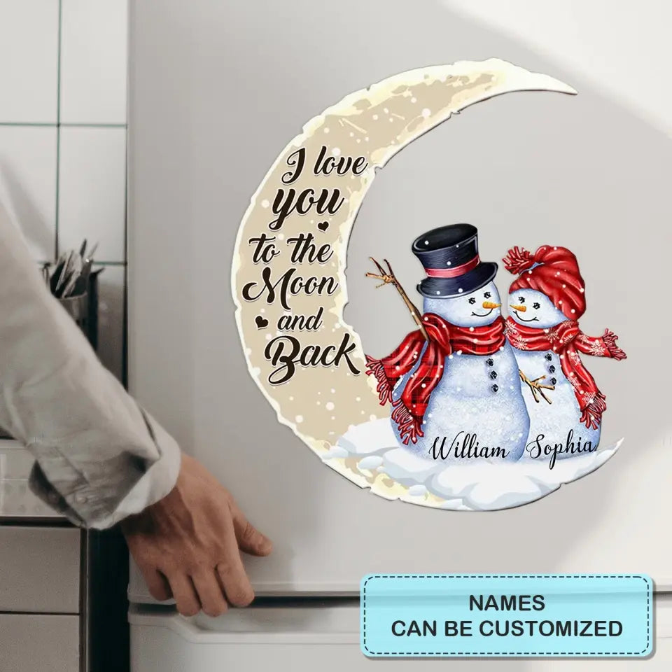 Snowman Couple I Love You To The Moon And Back - Personalized Custom Decal - Christmas, Winter Gift For Couple, Grandma, Mom, Grandpa, Dad, Husband, Wife, Family Members