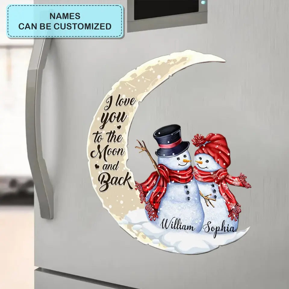 Snowman Couple I Love You To The Moon And Back - Personalized Custom Decal - Christmas, Winter Gift For Couple, Grandma, Mom, Grandpa, Dad, Husband, Wife, Family Members