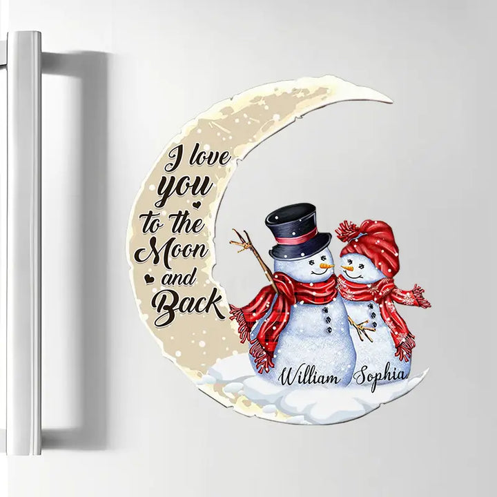 Snowman Couple I Love You To The Moon And Back - Personalized Custom Decal - Christmas, Winter Gift For Couple, Grandma, Mom, Grandpa, Dad, Husband, Wife, Family Members
