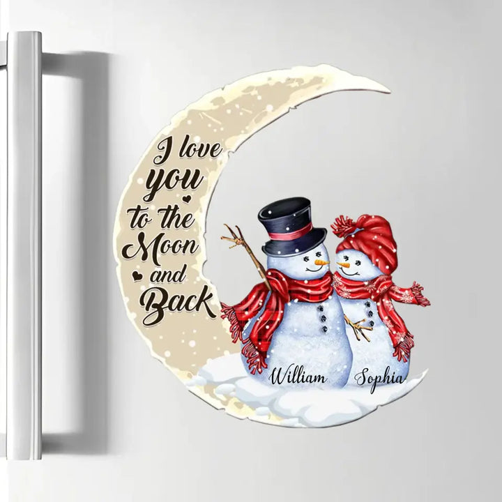 Snowman Couple I Love You To The Moon And Back - Personalized Custom Decal - Christmas, Winter Gift For Couple, Grandma, Mom, Grandpa, Dad, Husband, Wife, Family Members