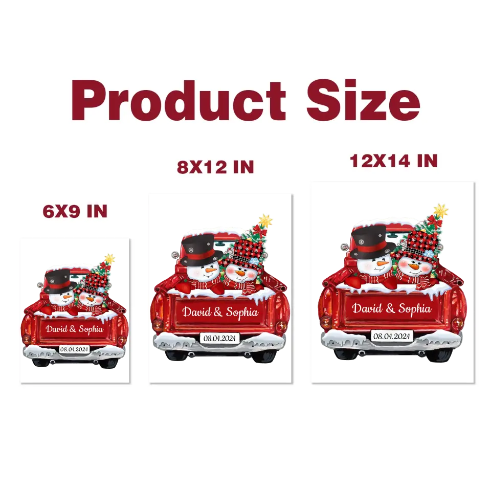Christmas Couple Snowman On Red Truck - Personalized Custom Decal - Christmas, Winter Gift For Couple, Grandma, Mom, Grandpa, Dad, Husband, Wife, Family Members