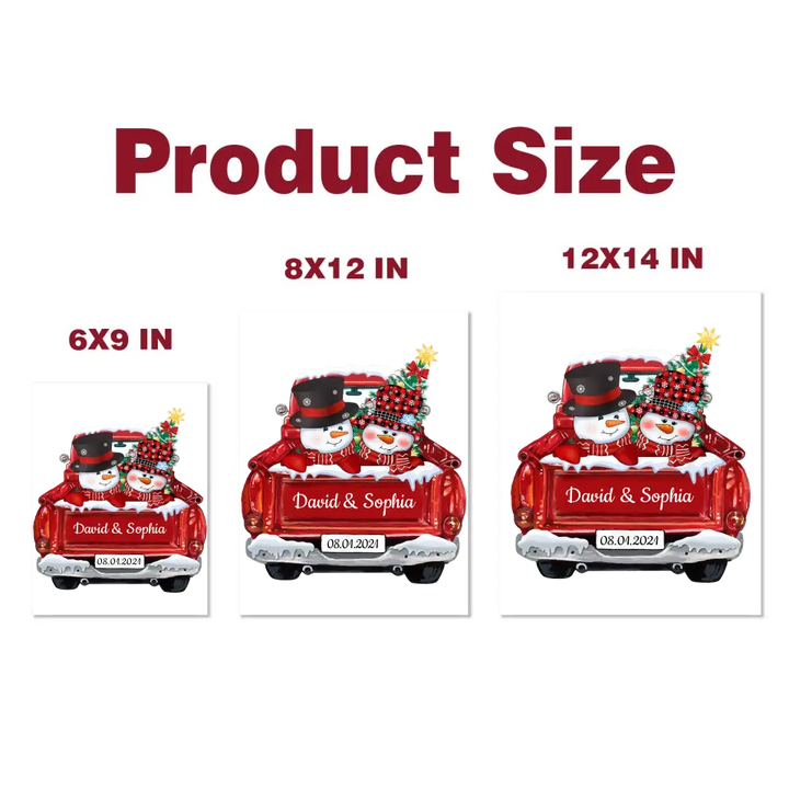 Christmas Couple Snowman On Red Truck - Personalized Custom Decal - Christmas, Winter Gift For Couple, Grandma, Mom, Grandpa, Dad, Husband, Wife, Family Members