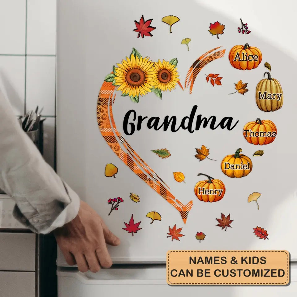 Grandma Heart Pumpkin Autumn - Personalized Custom Decal - Mother's Day Gift For Grandma, Mom
