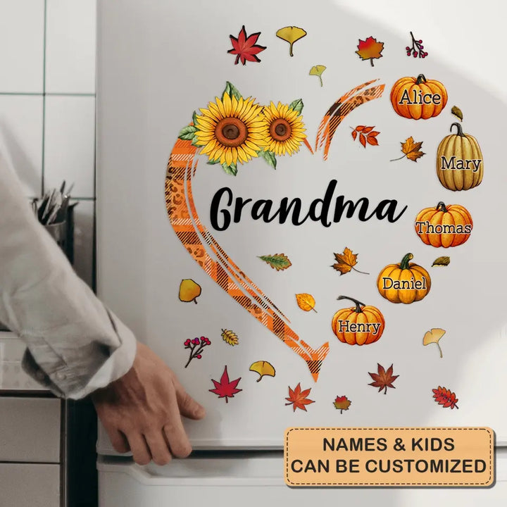Grandma Heart Pumpkin Autumn - Personalized Custom Decal - Mother's Day Gift For Grandma, Mom