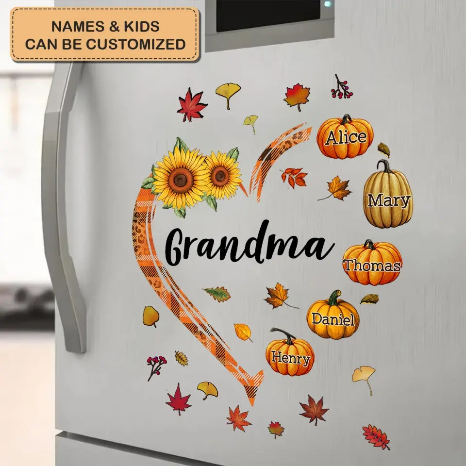 Grandma Heart Pumpkin Autumn - Personalized Custom Decal - Mother's Day Gift For Grandma, Mom