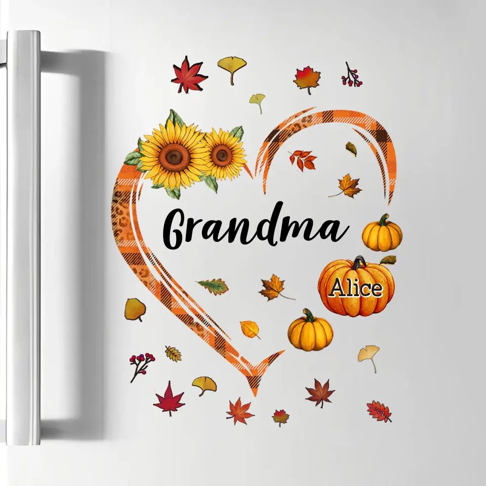 Grandma Heart Pumpkin Autumn - Personalized Custom Decal - Mother's Day Gift For Grandma, Mom