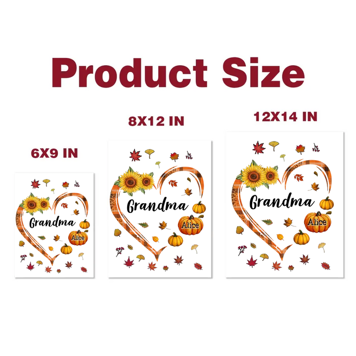 Grandma Heart Pumpkin Autumn - Personalized Custom Decal - Mother's Day Gift For Grandma, Mom