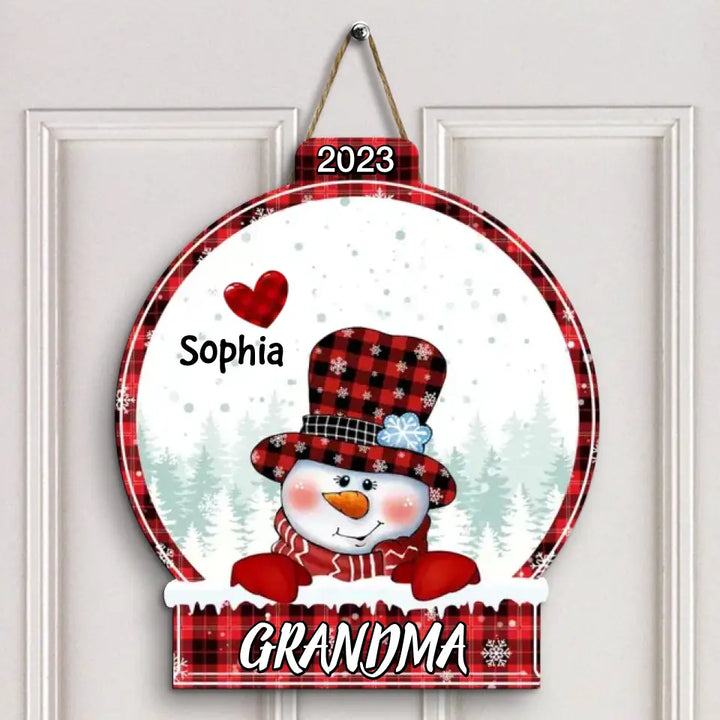 Snowman Christmas - Personalized Custom Door Sign - Christmas Gift For Grandma