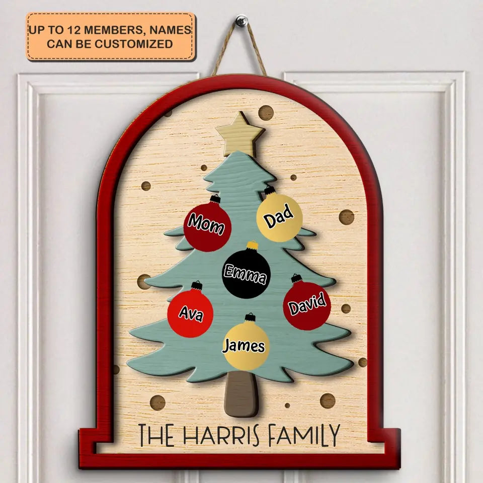 Family Christmas Tree - Personalized Custom Door Sign - Christmas Gift For Family Members