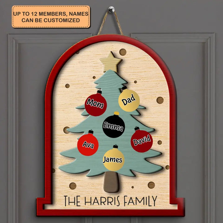 Family Christmas Tree - Personalized Custom Door Sign - Christmas Gift For Family Members