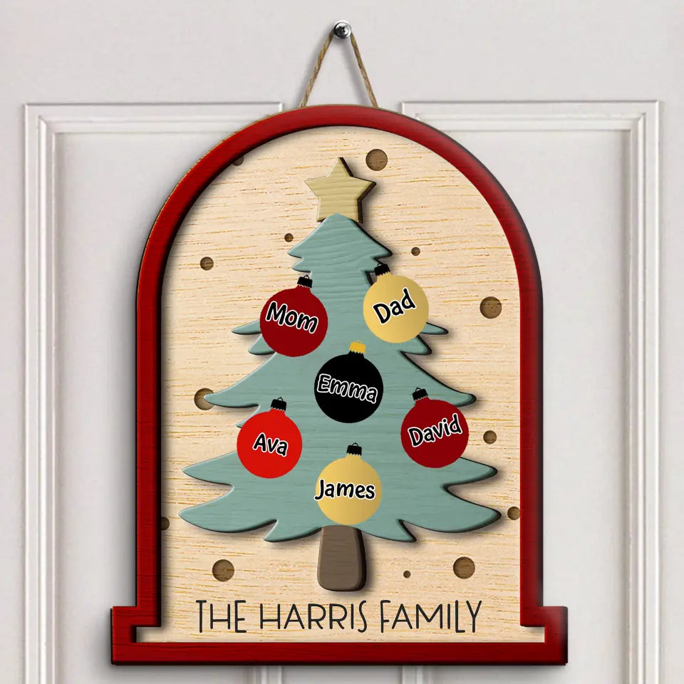 Family Christmas Tree - Personalized Custom Door Sign - Christmas Gift For Family Members