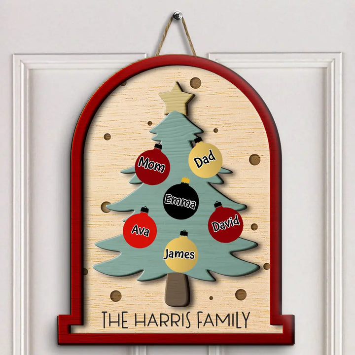 Family Christmas Tree - Personalized Custom Door Sign - Christmas Gift For Family Members