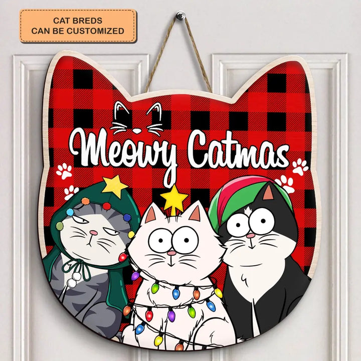 Meowy Catmas - Personalized Christmas Door Sign - Christmas cat Funny - Gift For Cat Mom, Cat Dad, Cat Lover, Cat Owner