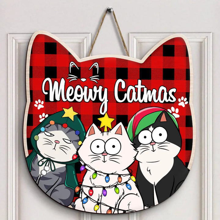 Meowy Catmas - Personalized Christmas Door Sign - Christmas cat Funny - Gift For Cat Mom, Cat Dad, Cat Lover, Cat Owner