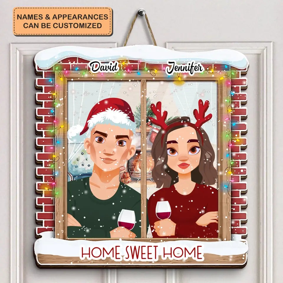 Home Sweet Home - Personalized Custom Door Sign - Christmas Gift For Couple